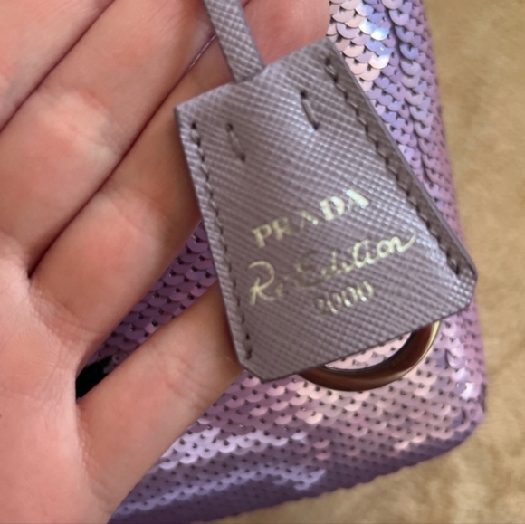 NWT AUTHENTIC PRADA PAILLETTES LILAC SEQUIN MINI RE-EDITION BAG PURSE $2000 - Picture 9 of 9